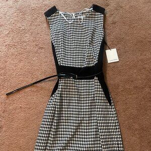Calvin Klein Black & White Belted Dress